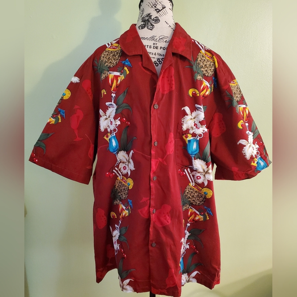 Winnie Fashion Men's Hawaiian Tropical Cocktail Button Down Shirt sz 2XL